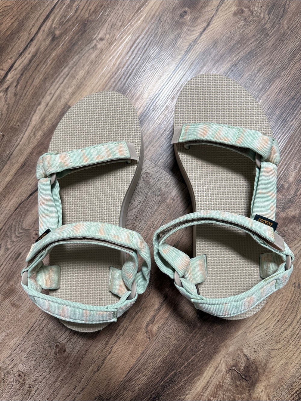 TEVA Beige Footbed Sandals with Mint & Peach Straps